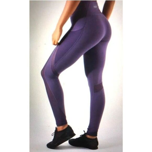 Gymshark Women's Sleek Sculpture Leggings Dry Moisture Medium Purple Pockets - Picture 2 of 7